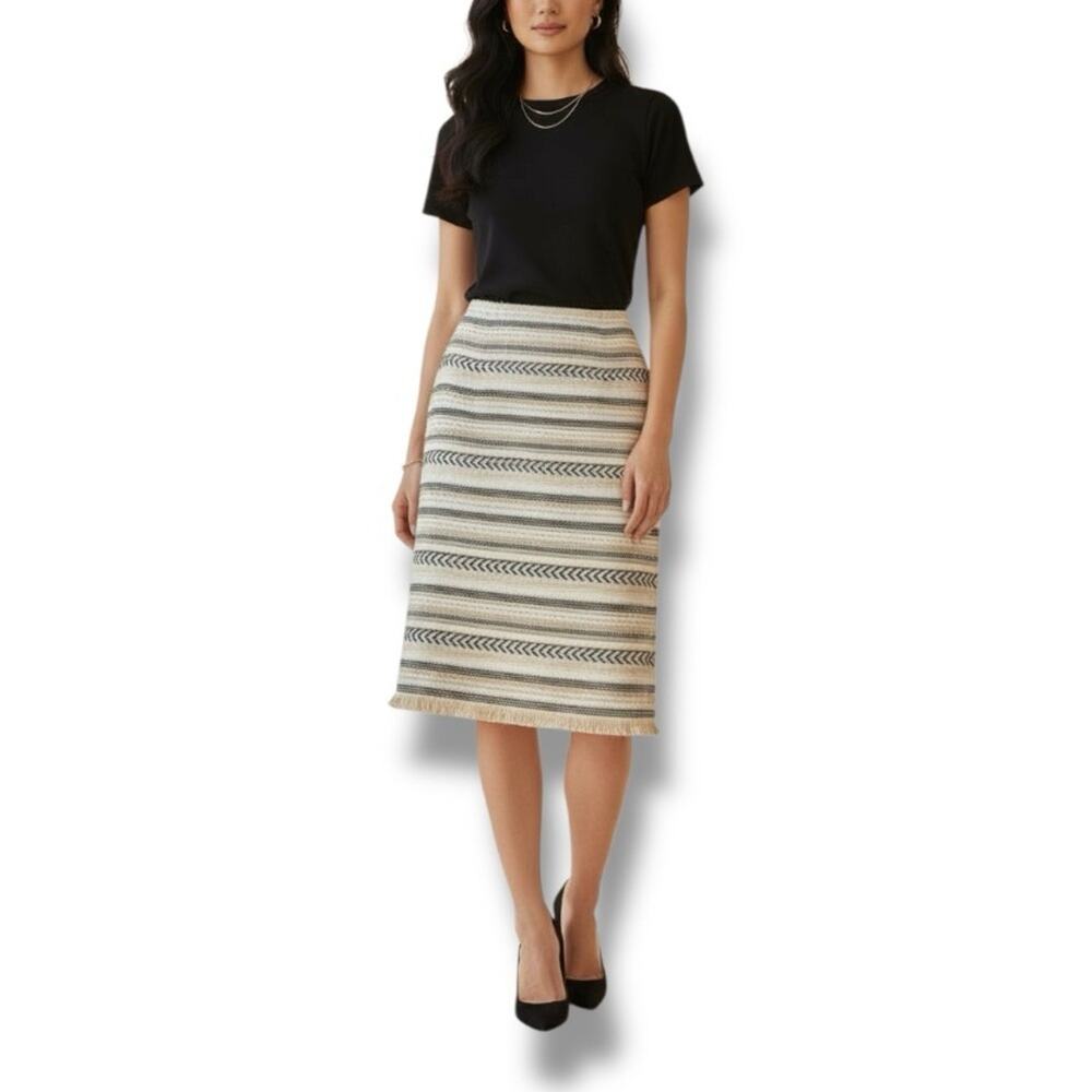Tory Burch Jacquard midi skirt in wool blend with fringe size Medium